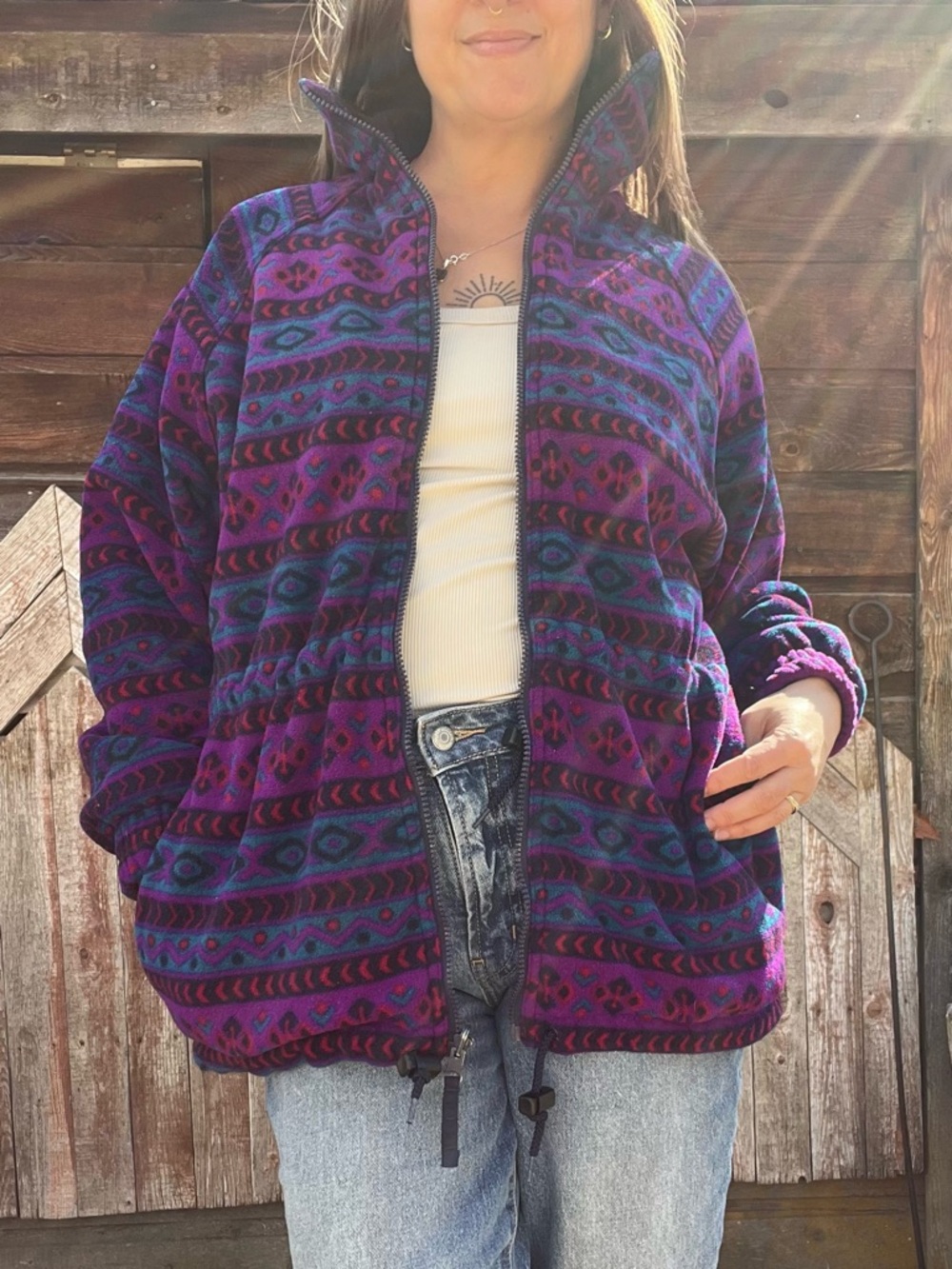Vintage Head skiwear GorpCore fleece Women’s Aztec print Retro purple medium - Picture 2 of 8